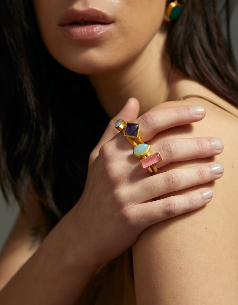 JAIPUR BLUE CABOCHON STACKING RING