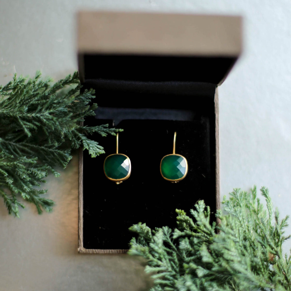 AMAZONIA GREEN CUSHION CUT EARRINGS